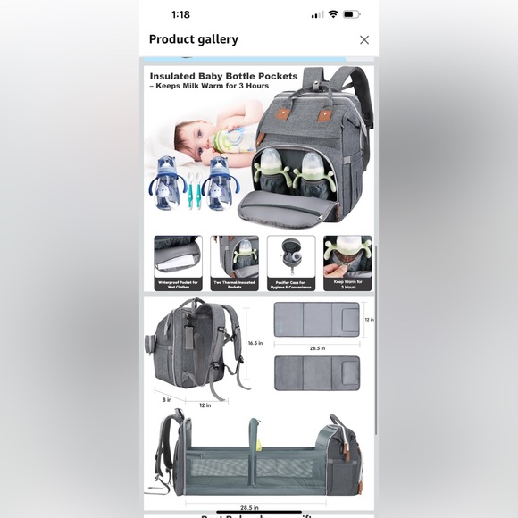 Grey Diaper Bag Backpack - Picture 11 of 11